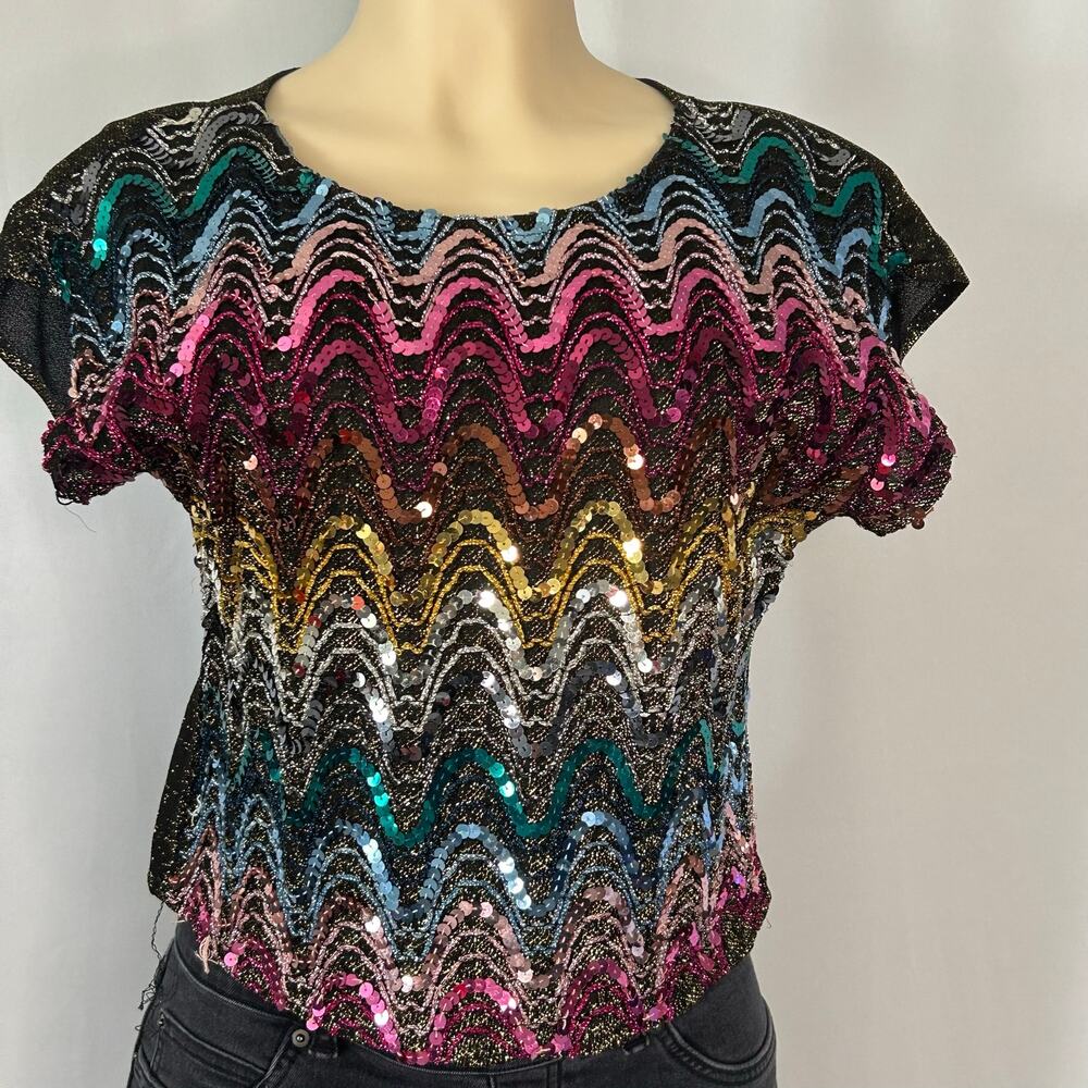 Vintage David Benjamin Sequin Top Medium Multicolor Chevron Party Y2K Festival